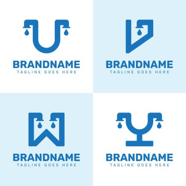 U V W Y Musluk Musluğu Tesisat Logosu Seti profesyonel ve güvenilir tesisat çözümlerini sembolize ediyor