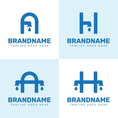 Harf A ve H Musluk Musluğu Tesisat Logosu Seti profesyonel ve güvenilir tesisat çözümlerini sembolize ediyor