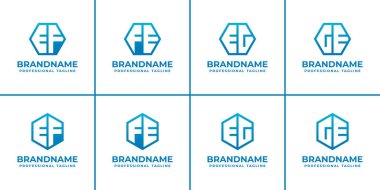 Harfler EF FE EG GE Hexagon Logosu Set, yapıyı, dengeyi ve birliği simgeliyor