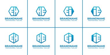 EH HE EI IE Hexagon Logo Set, yapı, denge ve birliği sembolize eder