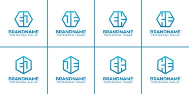 EJ JE EK KE Hexagon Logo Kümesi, yapı, denge ve birliği sembolize eder