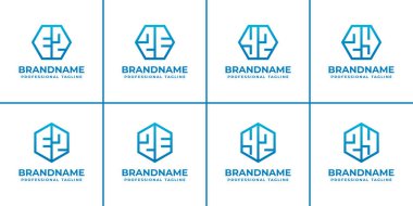 EZ ZE ZY YZ Hexagon Logo Kümesi, yapı, denge ve birliği sembolize eder