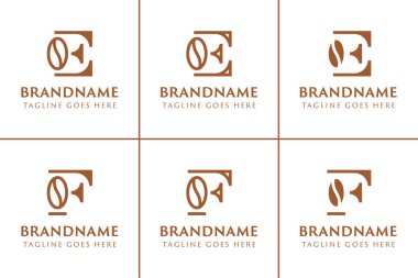 E ve F Kahve Fasulyesi Logosu, kahve dükkanları, kızartma makineleri ya da içeceklerdeki markalar için.