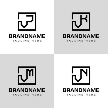 Harfler VJ VK VM VN Monogram Logo Set, VJ JV KV VM VV VV baş harfleri ile iş için