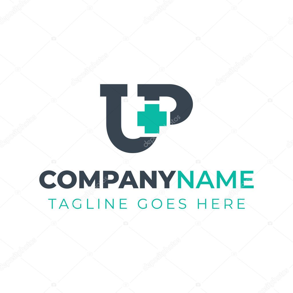 Letters UP Medical Plus Logo, for hospitals, clinics, pharmacy with UP or PU initials