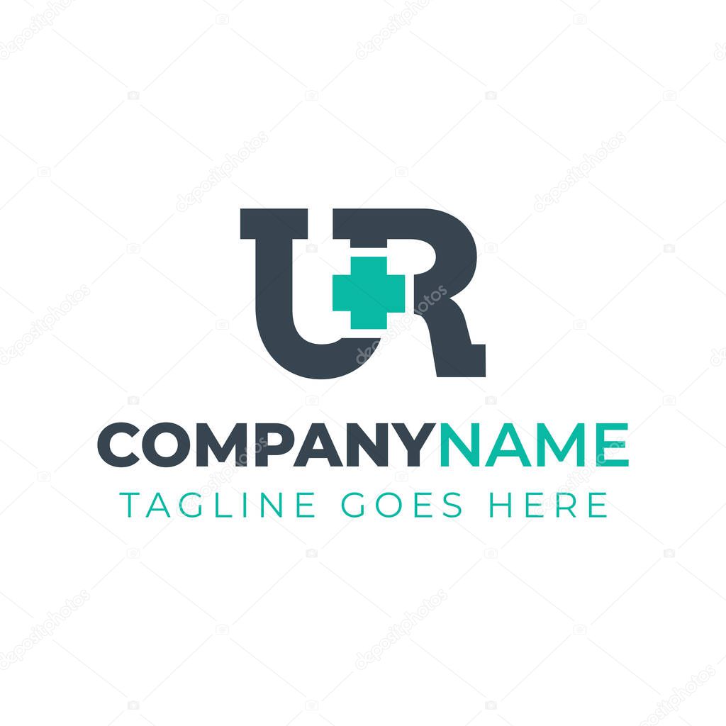 Letters UR Medical Plus Logo, for hospitals, clinics, pharmacy with UR or RU initials