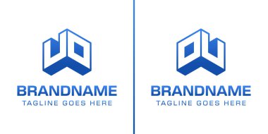 Harfler UO veya OU 3D Monogram Logo, gücü, dinamizmi ve teknolojiyi simgeler