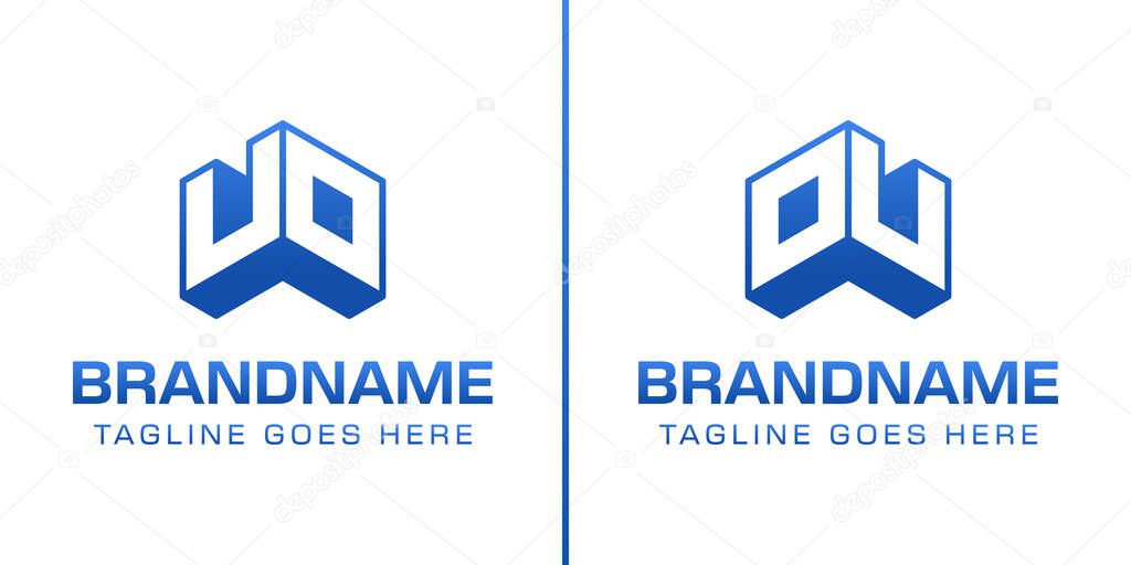 Letters UO or OU 3D Monogram Logo, Symbolizes strength, dynamism, and technology