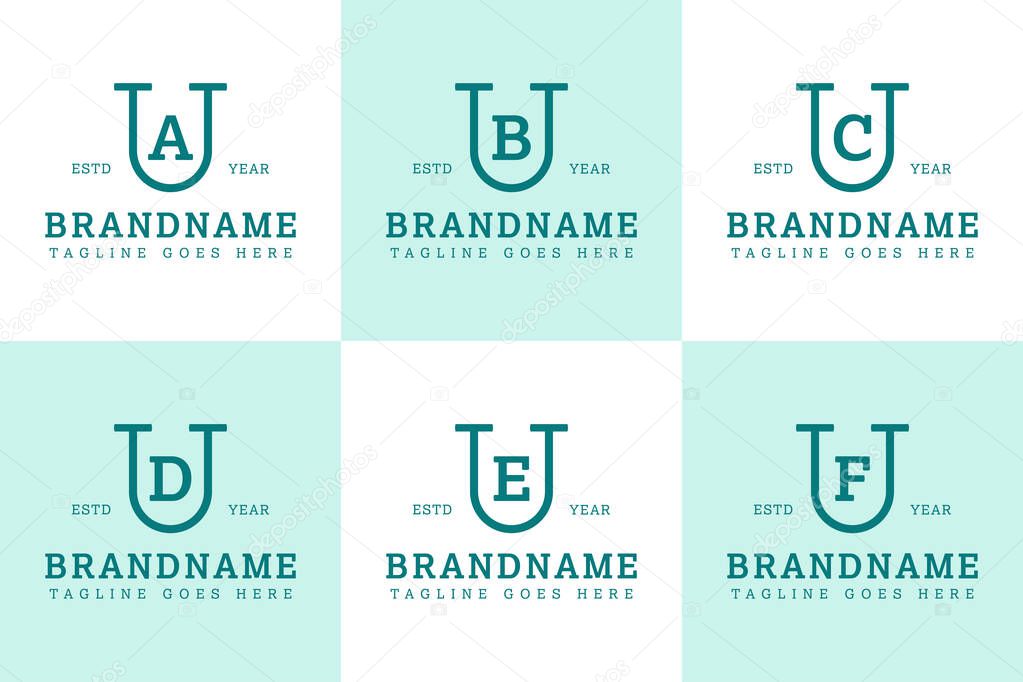 Letters UA UB UC UD UE UF Monogram Serif Logo, for business with AU BU CU DU EU FU initials