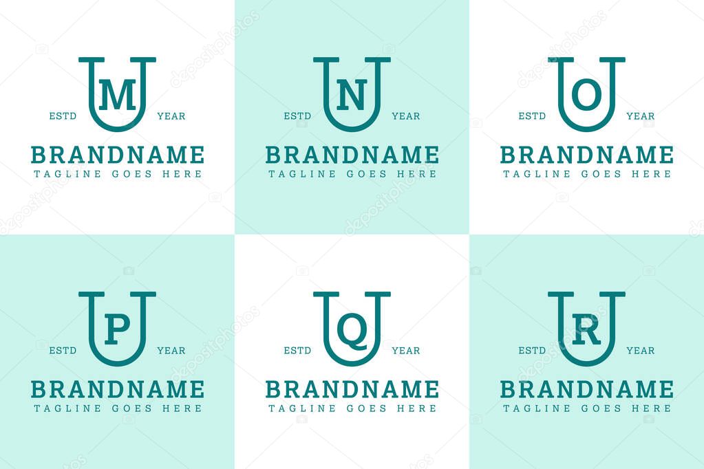 Letters UM UN UO UP UQ UR Monogram Serif Logo, for business with MU NU OU PU QU RU initials
