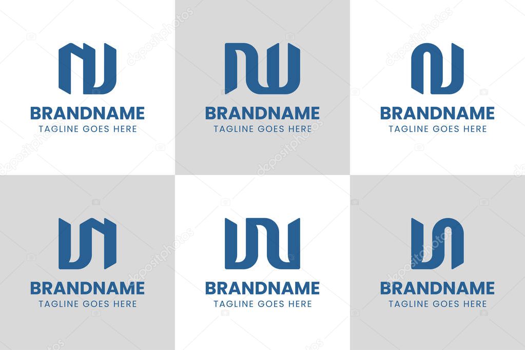 Letters NU and UN Monogram Logo Set, suitable for any business with UN or NU initials