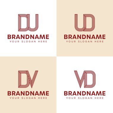 Harfler DU UD DV VD Monogram Logo Set, iş için DU DV VD baş harfleri