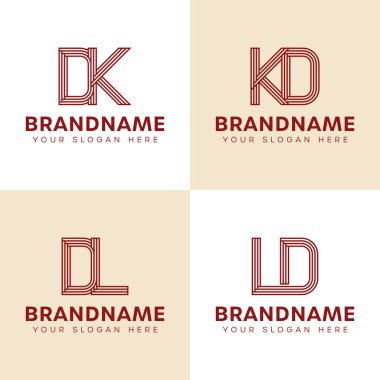Harfler DK KD DL LD Monogram Logo Set, iş için DK DL LD baş harfleri