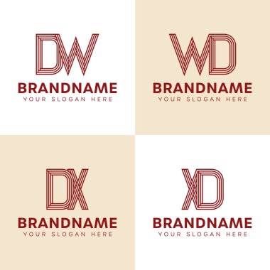 Harfler DW WD DX XD Monogram Logo Set, iş için DW WD DX XD baş harfleri
