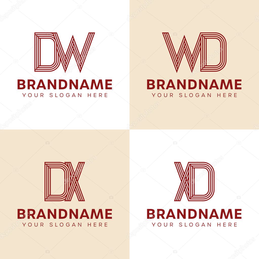 Letters DW WD DX XD Monogram Logo Set, for business with DW WD DX XD initials