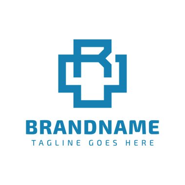 R harfi tıbbi haç logosu, sağlık, bakım ve tıbbî profesyonelliği simgeliyor.