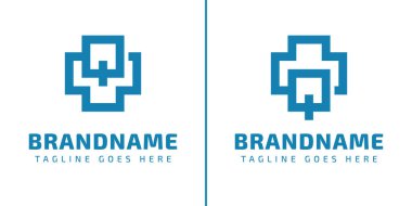 Q harfi tıbbi haç logosu, sağlık, bakım ve tıbbî profesyonelliği simgeliyor.