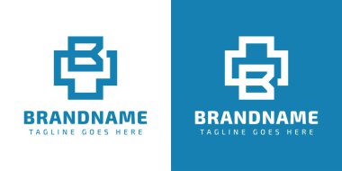 B harfi tıbbi haç logosu, sağlık, bakım ve tıbbi profesyonelliği simgeliyor.