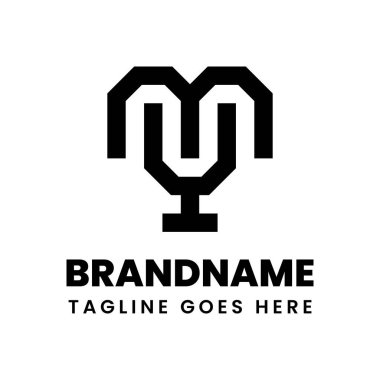 My Geometric Monogram Logo Harfleri, My veya YM baş harfleri olan her marka için uygundur