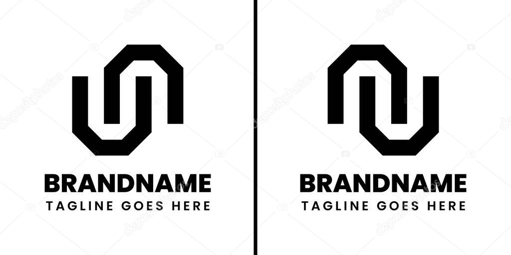 Letters UN and NU Geometric Monogram Logo, suitable for any brand with NU or UN initials