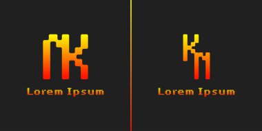 NK ve KN Piksel Monogram Logosu harfleri, NK veya KN baş harfleri olan her iş için uygundur