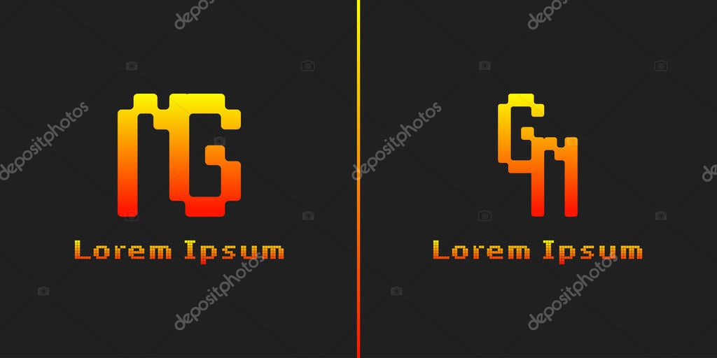 Letters NG and GN Pixel Monogram Logo, suitable for any business with NG or GN initials