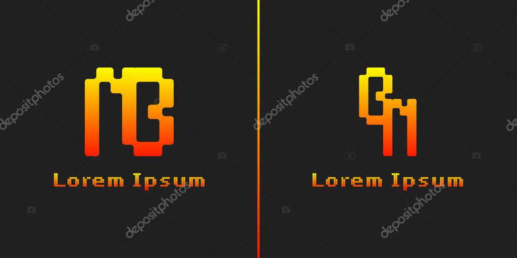 Letters NB and BN Pixel Monogram Logo, suitable for any business with NB or BN initials