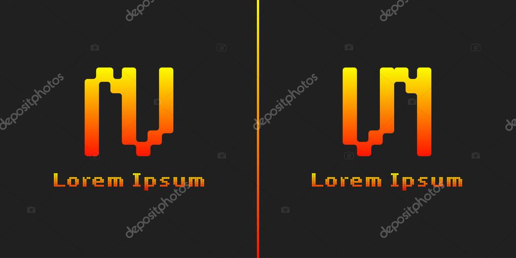 Letters NV and VN Pixel Monogram Logo, suitable for any business with NV or VN initials