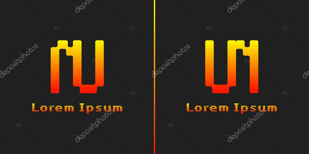Letters NU and UN Pixel Monogram Logo, suitable for any business with NU or UN initials