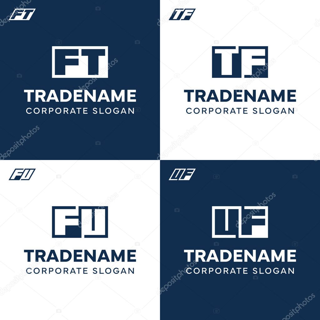 Letters FT TF FU UF Square and Dynamic Logo Set