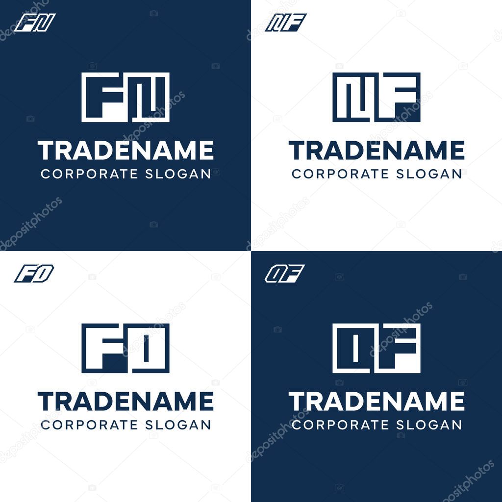 Letters FN NF FO OF Square and Dynamic Logo Set