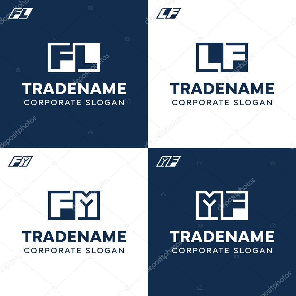 Letters FL LF FM MF Square and Dynamic Logo Set