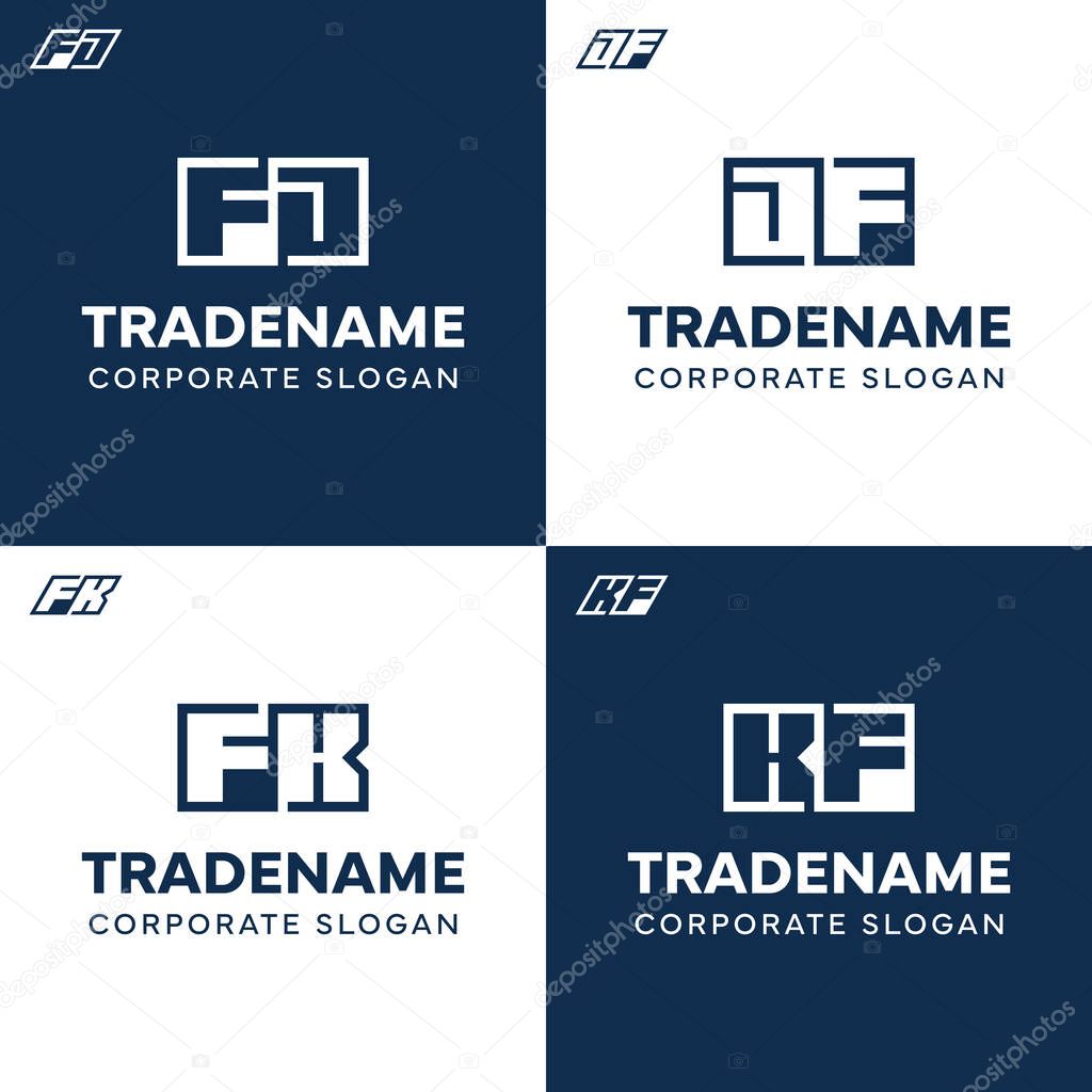 Letters FJ JF FK KF Square and Dynamic Logo Set