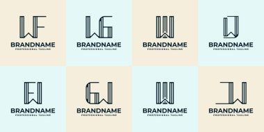 Harfler WF WW WG WW WI IW JW Stripe Logo Set, her iş için uygundur
