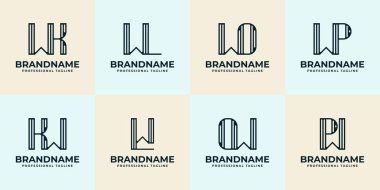 Harfler WK KW WL LW WO WO WO WP PW Stripe Logo Set, herhangi bir iş için uygun