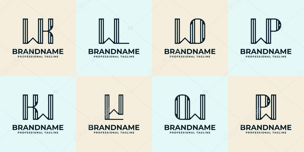 Letters WK KW WL LW WO OW WP PW Stripe Logo Set, suitable for any business