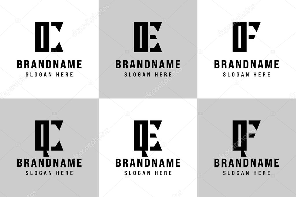 Letters OC OE OF QC QE QF Logo Set, for OC CO OE EO OF FO QC CQ QE EQ QF FQ Initials