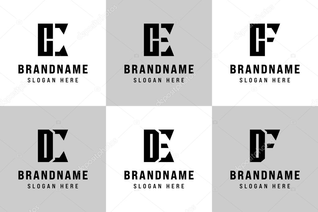 Letters CC CE CF DC DE DF Logo Set, for CC CE EC CF FC DC CD DE ED DF DF Initials