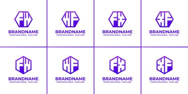 Harfler FW WF FX XF Hexagon Logo Set, FW FX XF baş harfleri ile iş için uygundur