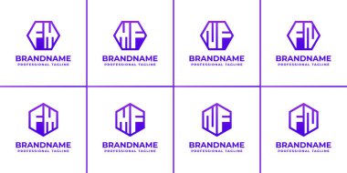 Harfler FM MF FN FN Hexagon Logo Set, FM MF NF baş harfleri ile iş için uygundur