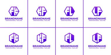 Harfler FK KFL LF Hexagon Logo Set, FK KFL LF baş harfleri ile iş için uygundur