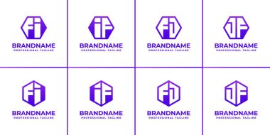 Harfler FI IF FJ JF Hexagon Logo Set, FI IF JF baş harfleri ile iş için uygundur