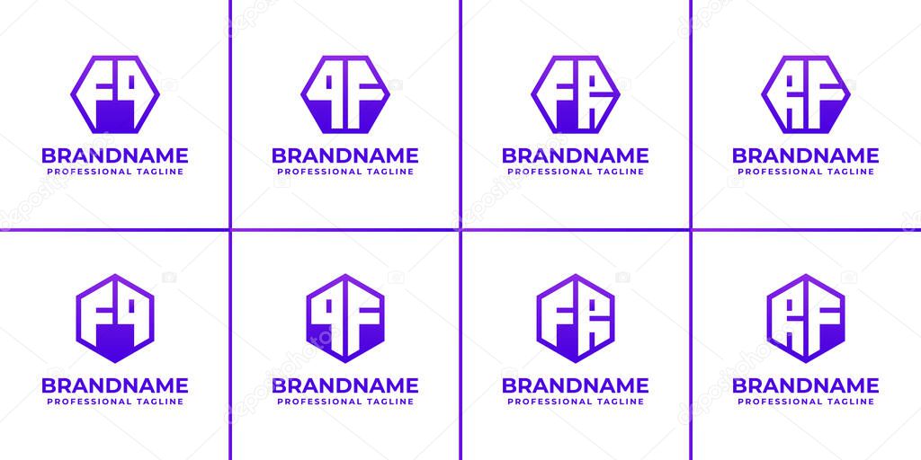 Letters FQ QF FR RF Hexagon Logo Set, suitable for business with FQ QF FR RF initials