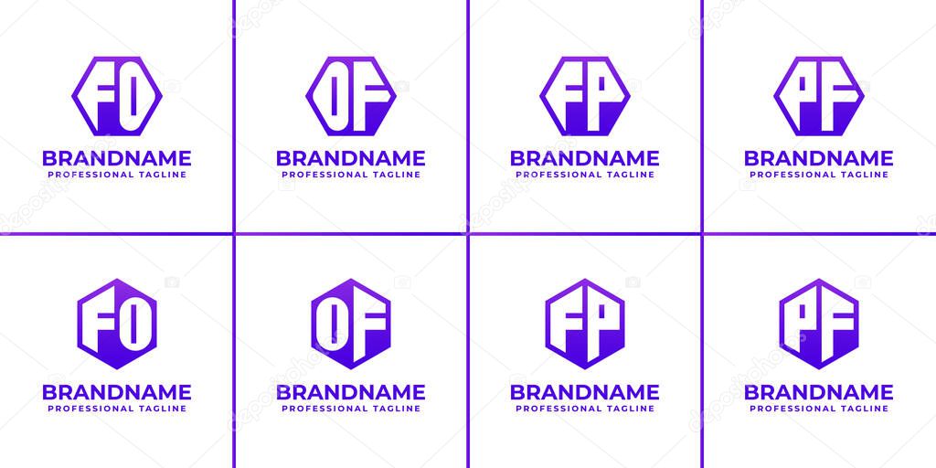 Letters FO OF FP PF Hexagon Logo Set, suitable for business with FO OF FP PF initials