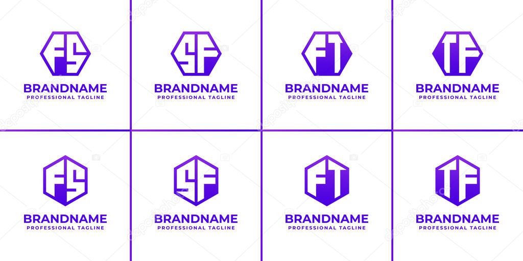 Letters FS SF FT TF Hexagon Logo Set, suitable for business with FS SF FT TF initials