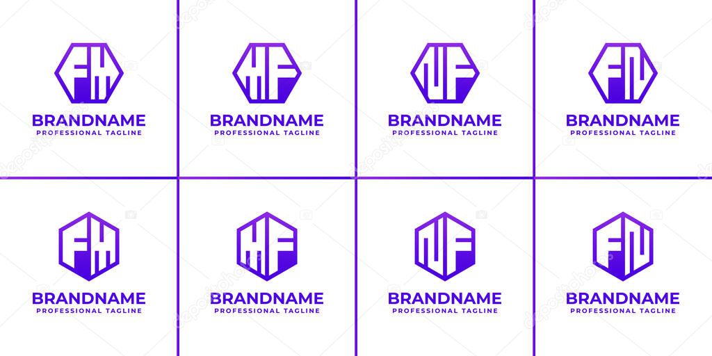 Letters FM MF FN NF Hexagon Logo Set, suitable for business with FM MF FN NF initials