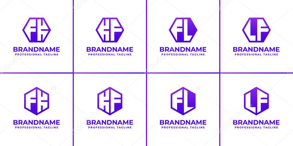 Letters FK KF FL LF Hexagon Logo Set, suitable for business with FK KF FL LF initials
