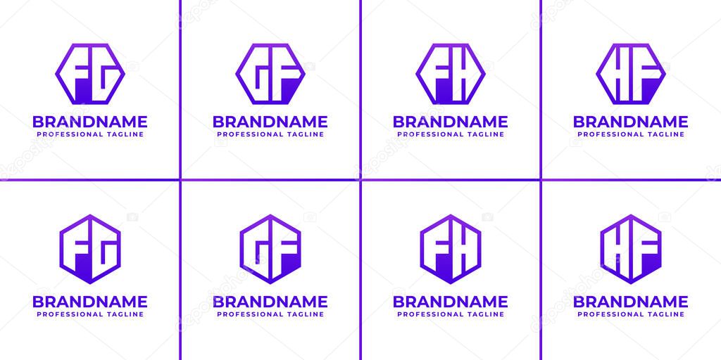 Letters FG GF FH HF Hexagon Logo Set, suitable for business with FG GF FH HF initials