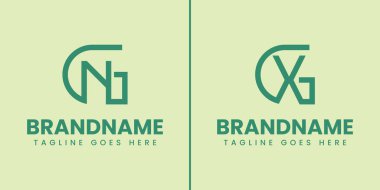 Harfler GN ve GX Monogram Logo Set, herhangi bir marka için uygun GN NG GX XG baş harfleri