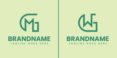 Harfler GM ve GW Monogram Logo Set, herhangi bir marka için uygun GM MG GW WG baş harfleri